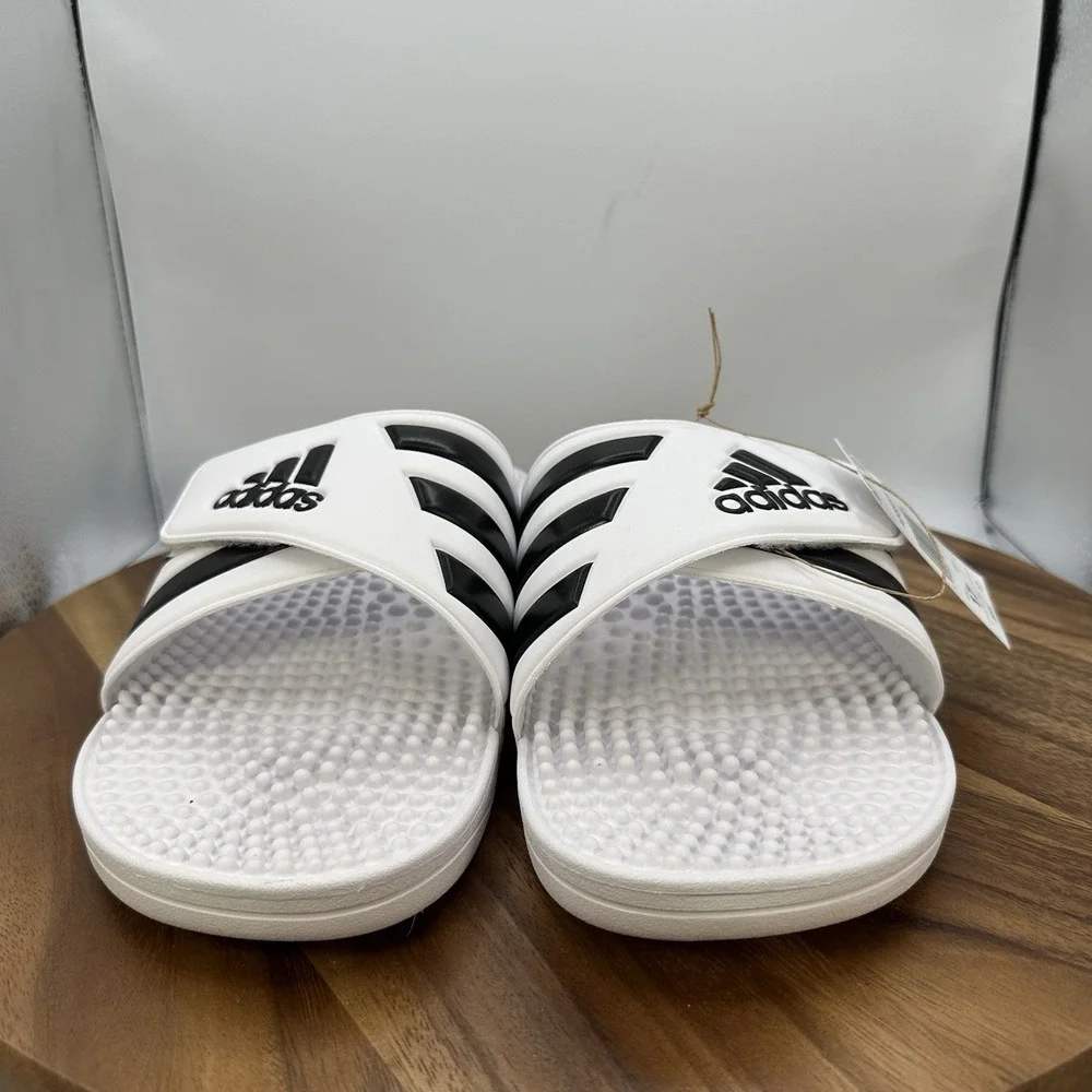 Adidas Adissage Slip On Sandals Slides White Black Casual Beach‎ F35573 Men's 17